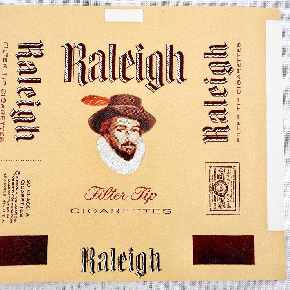 Vintage Raleigh Cigarettes Packaging Label 1960s‎ Filter Tip Soft Pack Paper